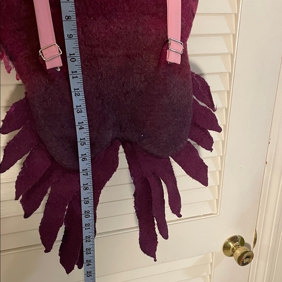 Winged Angel Wing OOAK Pink Handcrafted Felted Wool Purple Feathered Backpack - Picture 13 of 16
